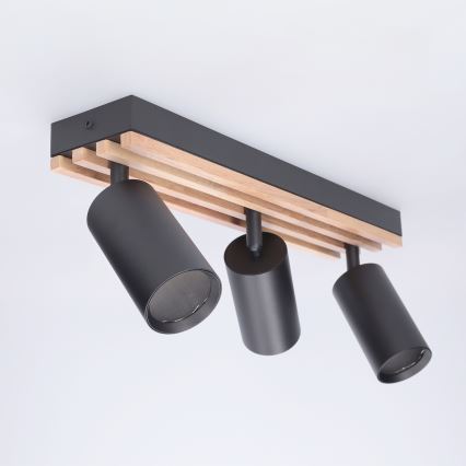 Brilagi - Bodové svietidlo SELE WOOD ACOUSTIC 3xGU10/30W/230V čierna/drevo