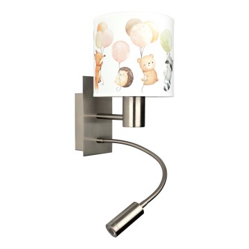 Brilagi - Detská flexibilná nástenná LED lampa BOBO 1xE27/25W/230V + LED/3W matný chróm/biela/zvieratká