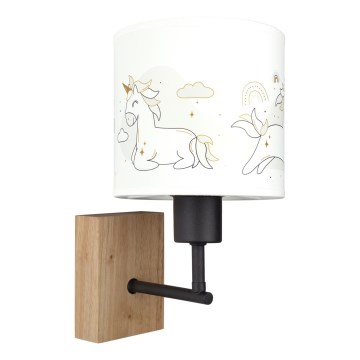 Brilagi - Detská nástenná lampa BOBO WOOD 1xE27/25W/230V dub/čierna/biela/jednorožce