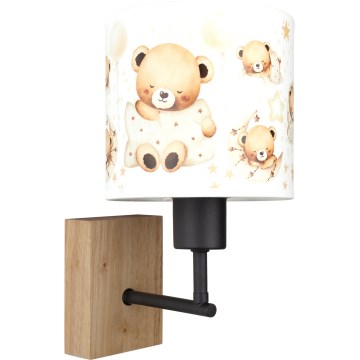 Brilagi - Detská nástenná lampa BOBO WOOD 1xE27/25W/230V dub/čierna/biela/medvedíky