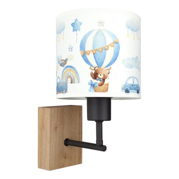 Brilagi - Detská nástenná lampa BOBO WOOD 1xE27/25W/230V dub/čierna/biela/modrá/medvedíky