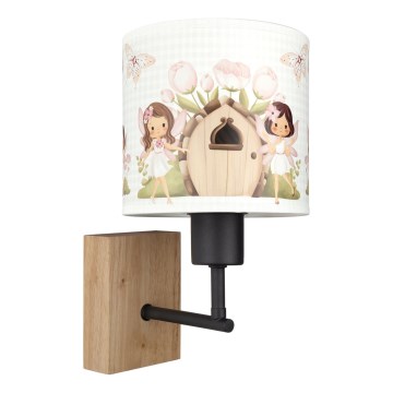 Brilagi - Detská nástenná lampa BOBO WOOD 1xE27/25W/230V dub/čierna/biela/ružová/víly