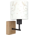 Brilagi - Detská nástenná lampa BOBO WOOD 1xE27/25W/230V dub/čierna/biela/zajačiky