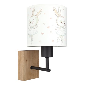 Brilagi - Detská nástenná lampa BOBO WOOD 1xE27/25W/230V dub/čierna/biela/zajačiky