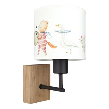 Brilagi - Detská nástenná lampa BOBO WOOD 1xE27/25W/230V dub/čierna/biela/zvieratká