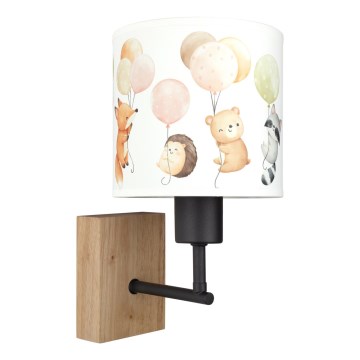 Brilagi - Detská nástenná lampa BOBO WOOD 1xE27/25W/230V dub/čierna/biela/zvieratká
