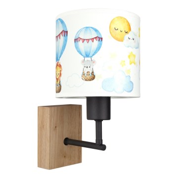 Brilagi - Detská nástenná lampa BOBO WOOD 1xE27/25W/230V dub/čierna/biela/zvieratká