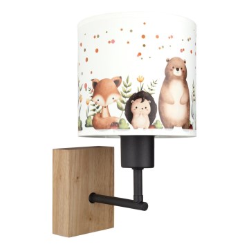 Brilagi - Detská nástenná lampa BOBO WOOD 1xE27/25W/230V dub/čierna/biela/zvieratká