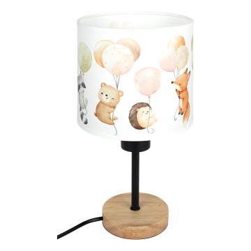 Brilagi - Detská stolová lampa BOBO WOOD 1xE27/25W/230V dub/čierna/biela/zvieratká