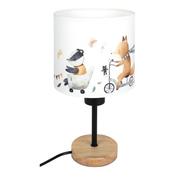 Brilagi - Detská stolová lampa BOBO WOOD 1xE27/25W/230V dub/čierna/biela/zvieratká