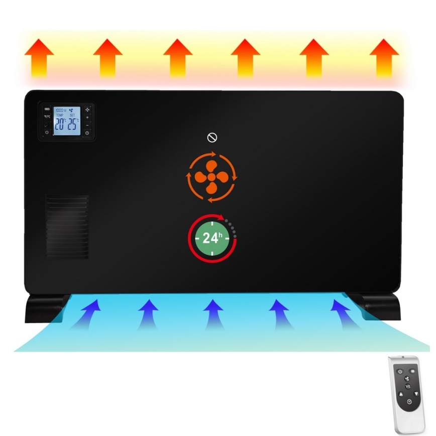 Brilagi - Elektrický priamovykurovač/konvektor 1000/1300/2300W LCD/časovač/TURBO/termostat čierna + diaľkové ovládanie