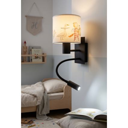 BRILAGI - LED Detská flexibilná nástenná lampa BOBO 1xE27/25W/230V + LED/3W čierna/biela/zvieratká