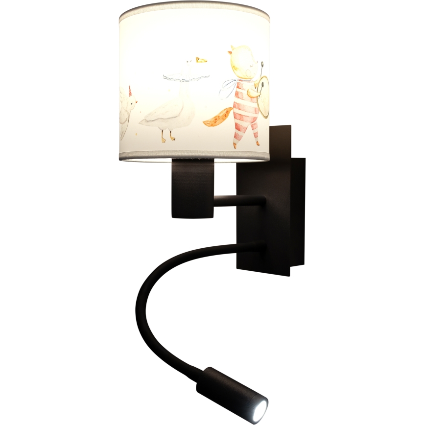 BRILAGI - LED Detská flexibilná nástenná lampa BOBO 1xE27/25W/230V + LED/3W čierna/biela/zvieratká