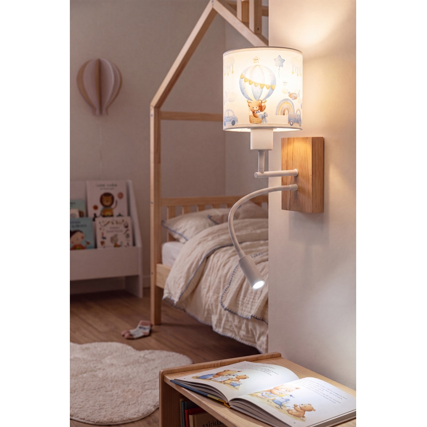 BRILAGI - LED detská flexibilná nástenná lampa BOBO WOOD 1xE27/25W/230V + LED/3W dub/biela/modrá/medvedíky