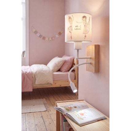 Brilagi - LED Detská flexibilná nástenná lampa BOBO WOOD 1xE27/25W/230V + LED/3W dub/biela/ružová/baletky