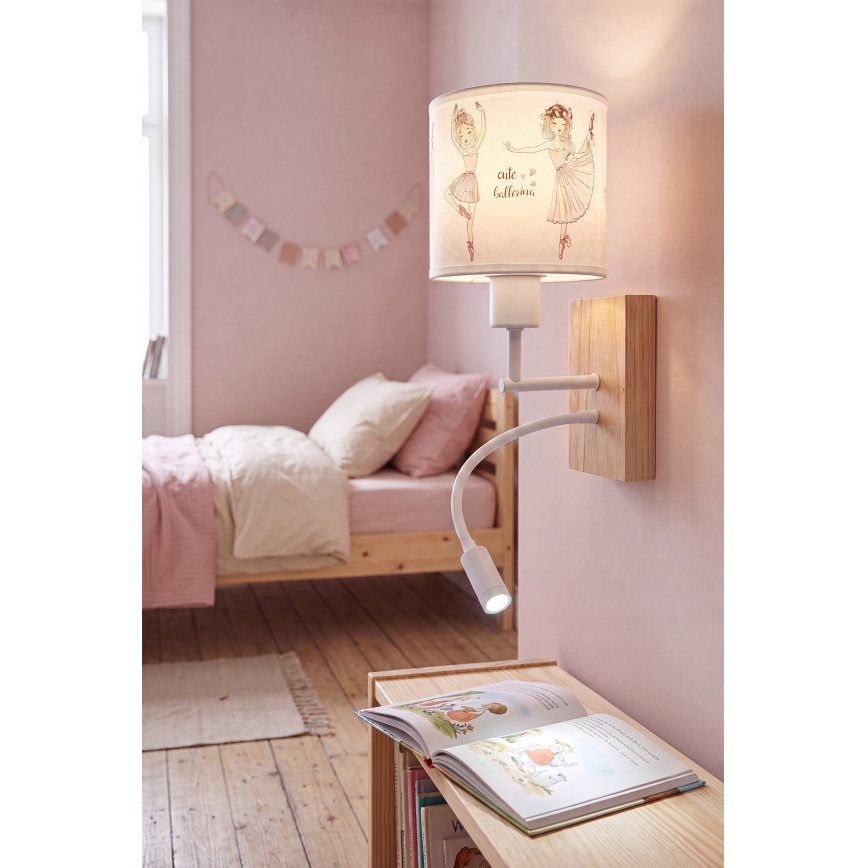 Brilagi - LED Detská flexibilná nástenná lampa BOBO WOOD 1xE27/25W/230V + LED/3W dub/biela/ružová/baletky