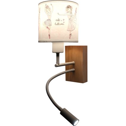 Brilagi - LED Detská flexibilná nástenná lampa BOBO WOOD 1xE27/25W/230V + LED/3W dub/biela/ružová/baletky