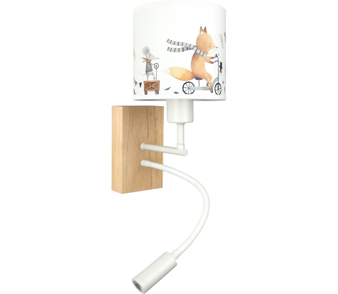 Brilagi - flexibilná LED lampa BOBO WOOD 1xE27/25W/230V + LED/3W dub/biela/zvieratká BG1565+BG5578