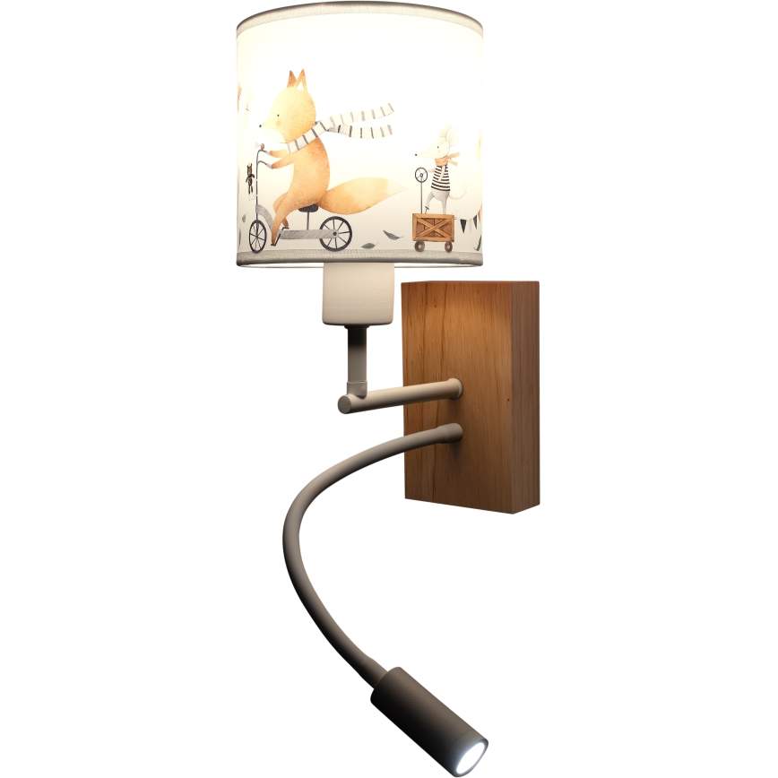 Brilagi - LED detská flexibilná nástenná lampa BOBO WOOD 1xE27/25W/230V + LED/3W dub/biela/zvieratká