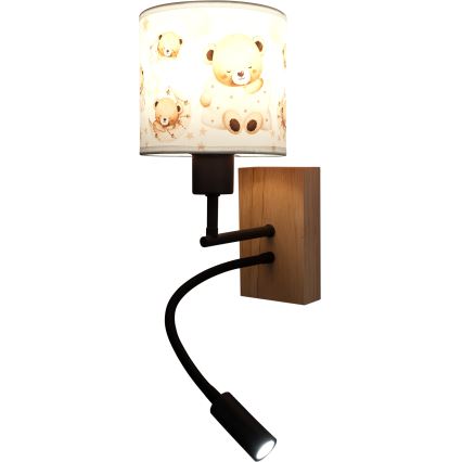 Brilagi - LED Detská flexibilná nástenná lampa BOBO WOOD 1xE27/25W/230V + LED/3W dub/čierna/biela/medvedíky