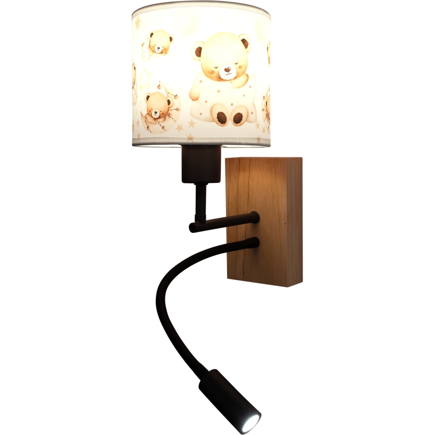 Brilagi - LED Detská flexibilná nástenná lampa BOBO WOOD 1xE27/25W/230V + LED/3W dub/čierna/biela/medvedíky