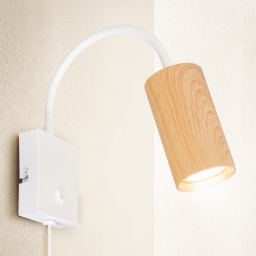 Brilagi - Flexibilná nástenná lampa s vypínačom SELE 1xGU10/30W/230V biela/dubový dekor