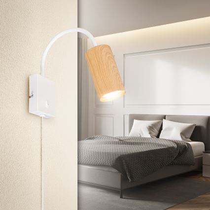 Brilagi - Flexibilná nástenná lampa s vypínačom SELE 1xGU10/30W/230V biela/dubový dekor