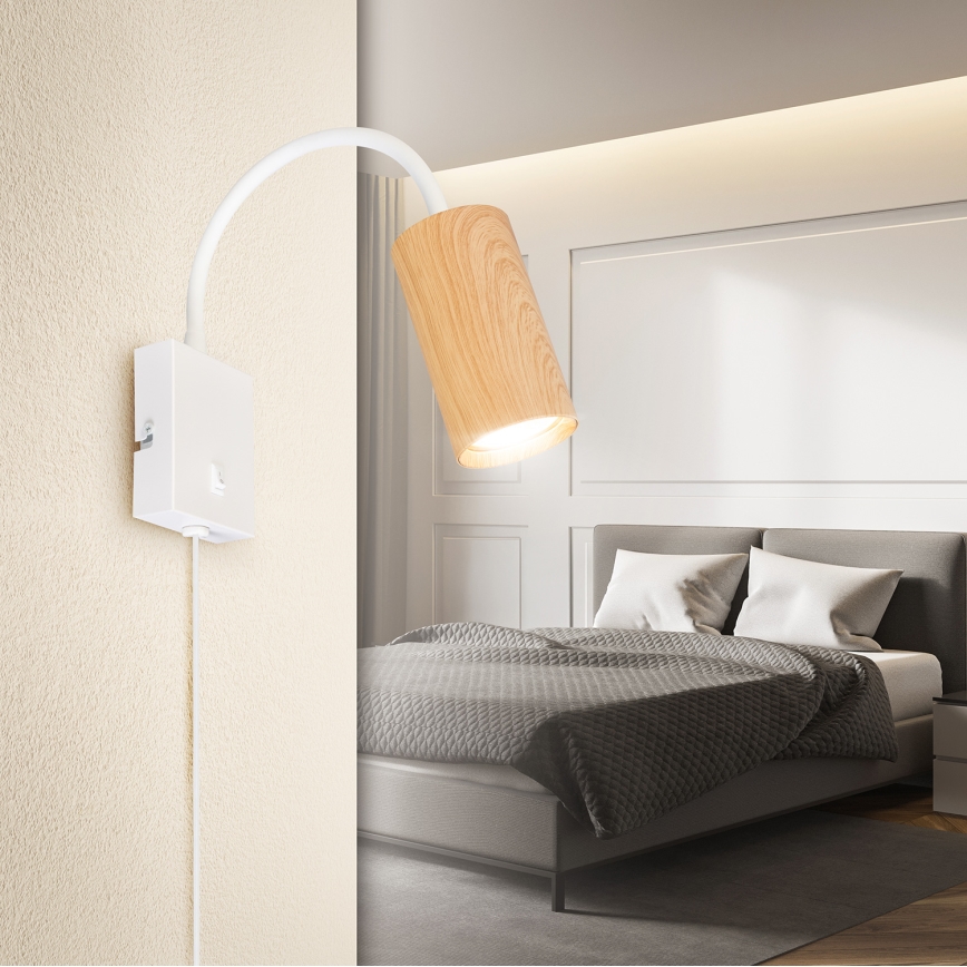Brilagi - Flexibilná nástenná lampa s vypínačom SELE 1xGU10/30W/230V biela/dubový dekor