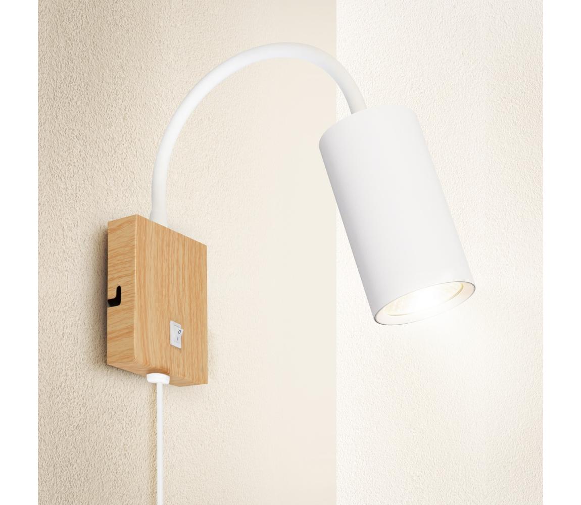 Brilagi - Flexibilná nástenná lampa SELE 1xGU10/30W/230V biela/dubový dekor WO-SELEWL-WH-WD01-OEM