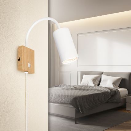 Brilagi - Flexibilná nástenná lampa so spínačom SELE 1xGU10/30W/230V biela/dubový dekor