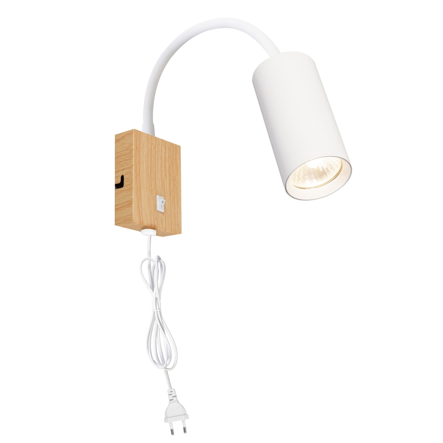 Brilagi - Flexibilná nástenná lampa so spínačom SELE 1xGU10/30W/230V biela/dubový dekor
