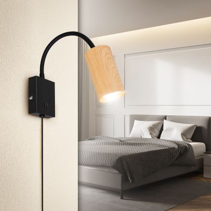 Brilagi - Flexibilná nástenná lampa s vypínačom SELE 1xGU10/30W/230V čierna/dubový dekor