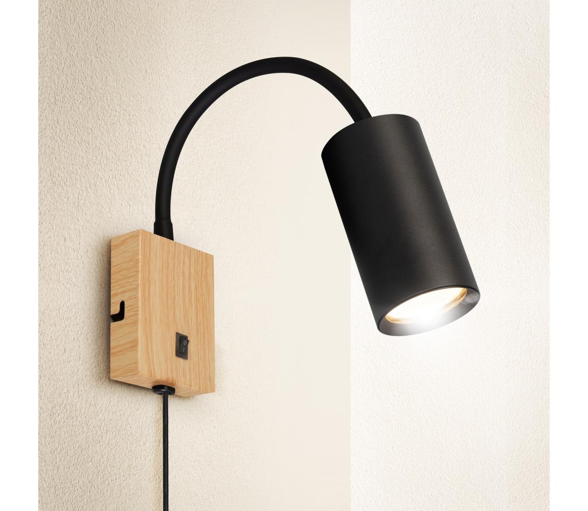 Brilagi - Flexibilná nástenná lampa SELE 1xGU10/30W/230V čierna/dubový dekor WO-SELEWL-BK-WD01-OEM