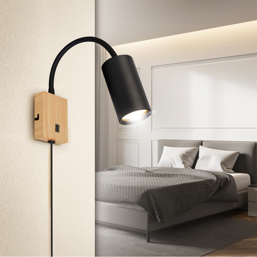 Brilagi - Flexibilná nástenná lampa SELE 1xGU10/30W/230V čierna/dubový dekor