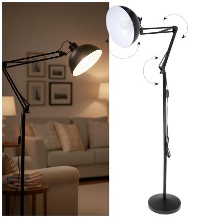 Brilagi - Flexibilná stojacia lampa TASKER 1xE27/60W/230V 157 cm čierna