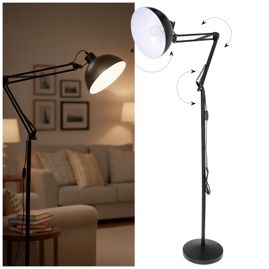 Brilagi - Flexibilná stojacia lampa TASKER 1xE27/60W/230V 157 cm čierna