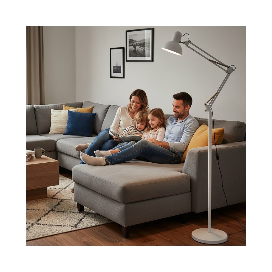 Brilagi - Flexibilná stojacia lampa TASKER 1xE27/60W/230V 184 cm biela
