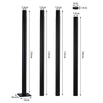 Brilagi - Kovová tyč pre stožiar vonkajšieho osvetlenia URBAN, 4 m, priemer 58 mm, čierna