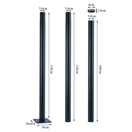 Brilagi - Kovová tyč pre stĺp vonkajšieho osvetlenia URBAN 3 m stožiar pr. 58 mm antracit