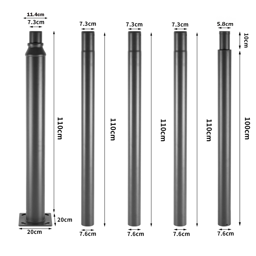 Brilagi - Kovová tyč pre stožiar vonkajšieho osvetlenia URBAN, 5 m, priemer 58 mm, antracit