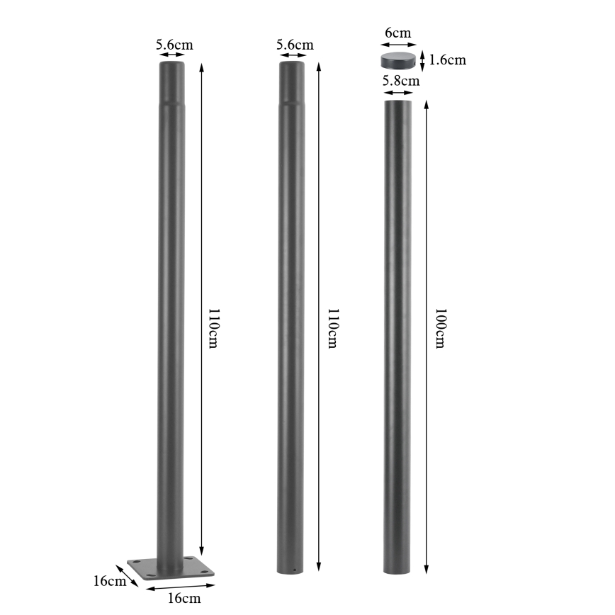 Brilagi - Kovová tyč pre stĺp vonkajšieho osvetlenia URBAN, 3 m, priemer 58 mm, sivá