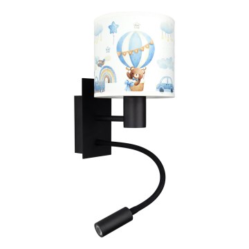 Brilagi - LED Detská flexibilná nástenná lampa BOBO 1xE27/25W/230V + LED/3W čierna/biela/modrá/medvedíky