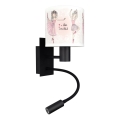 Brilagi - LED Detská flexibilná nástenná lampa BOBO 1xE27/25W/230V + LED/3W čierna/biela/ružová/baletky