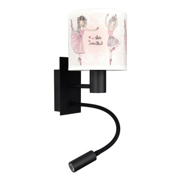 Brilagi - LED Detská flexibilná nástenná lampa BOBO 1xE27/25W/230V + LED/3W čierna/biela/ružová/baletky