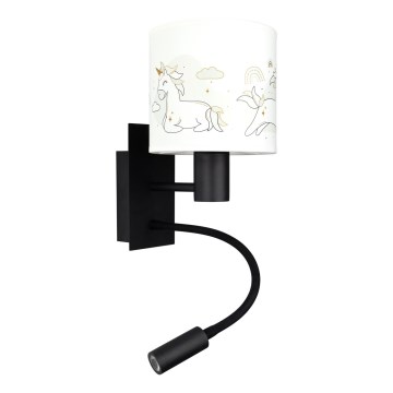 Brilagi - LED detská flexibilná nástenná lampa BOBO 1xE27/25W/230V + LED/3W čierna/biela/s motívom jednorožcov