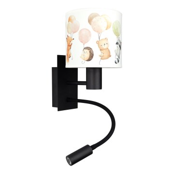 Brilagi - LED detská flexibilná nástenná lampa BOBO 1xE27/25W/230V + LED/3W čierna/biela/zvieratká