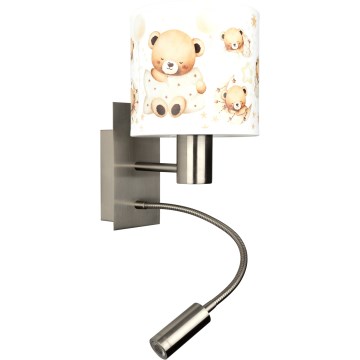 Brilagi - LED detská flexibilná nástenná lampa BOBO 1xE27/25W/230V + LED/3W matný chróm/biela/medvedíky
