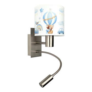 Brilagi - LED Detská flexibilná nástenná lampa BOBO 1xE27/25W/230V + LED/3W matný chróm/biela/modrá/medvedíky