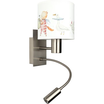 Brilagi - LED detská flexibilná nástenná lampa BOBO 1xE27/25W/230V + LED/3W matný chróm/biela/motív zvieratiek
