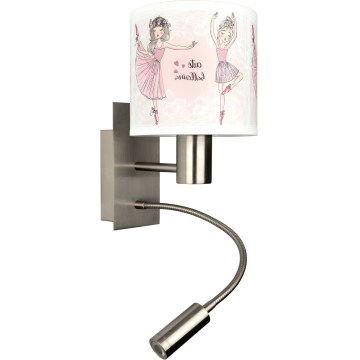 Brilagi - LED Detská flexibilná nástenná lampa BOBO 1xE27/25W/230V + LED/3W matný chróm/biela/ružová/baletky